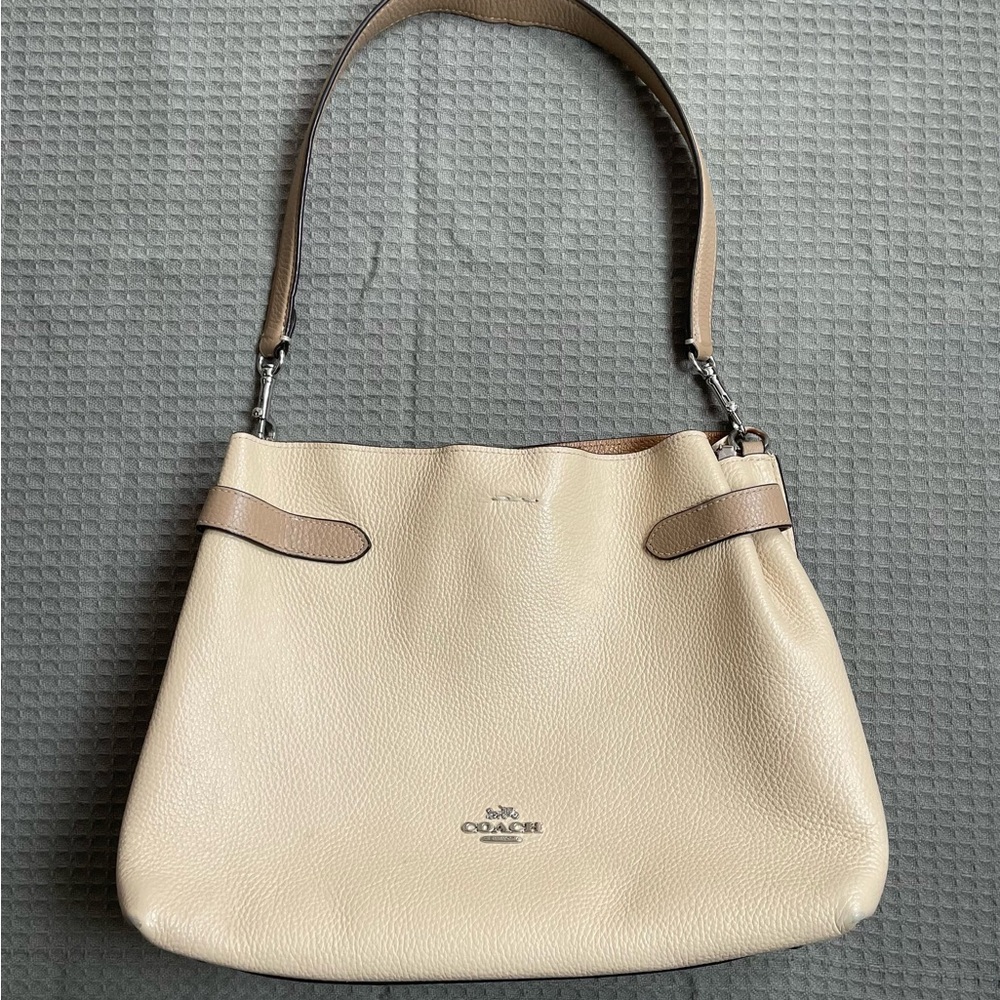 Coach Hanna Cream Beige Leather Shoulder Bag Tote Purse‎